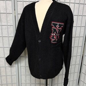 H&M Divided Men’s Black Embroidered Letterman-Style Cardigan Sweater, Size Small